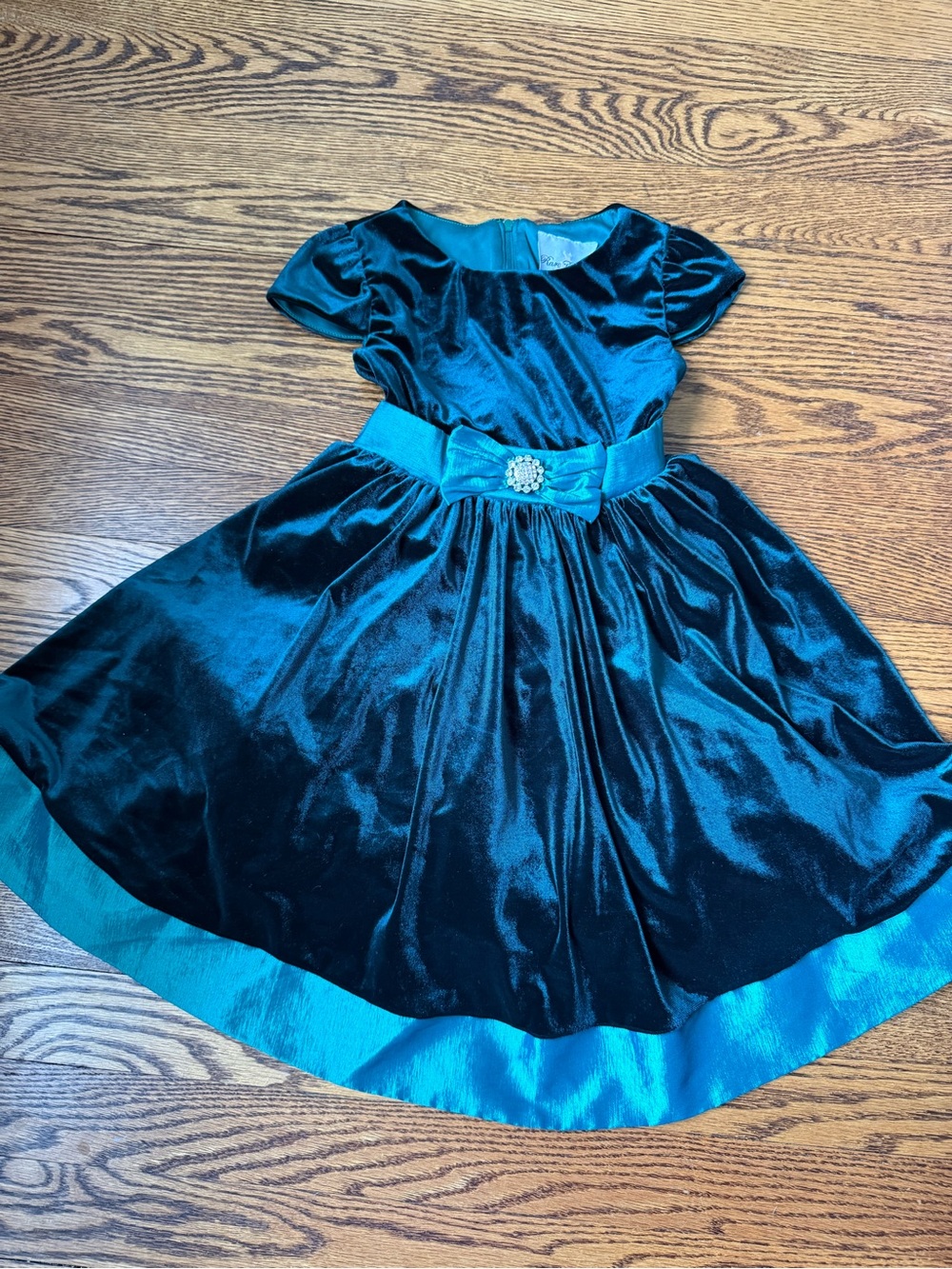 Rare Editions Emerald Green Velvet Bow Holiday Christmas Dress 5 6 6X